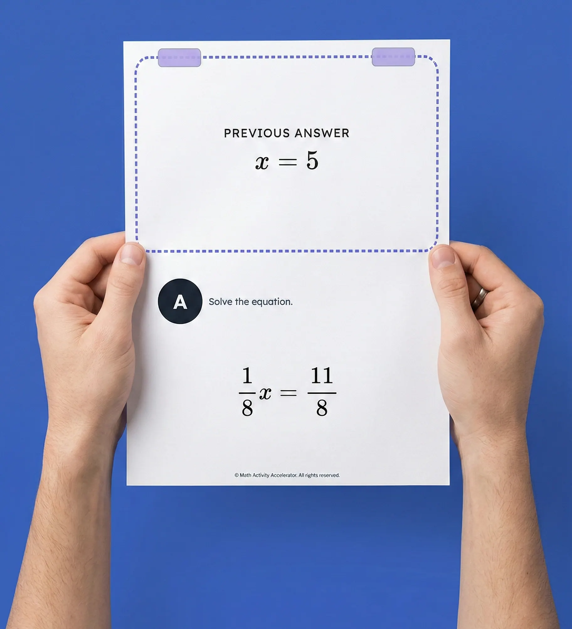 Scavenger hunt worksheet held up against a blue background