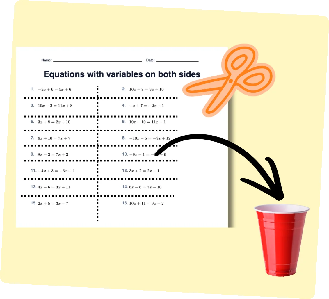Worksheet printout showing flexible classroom activity formats