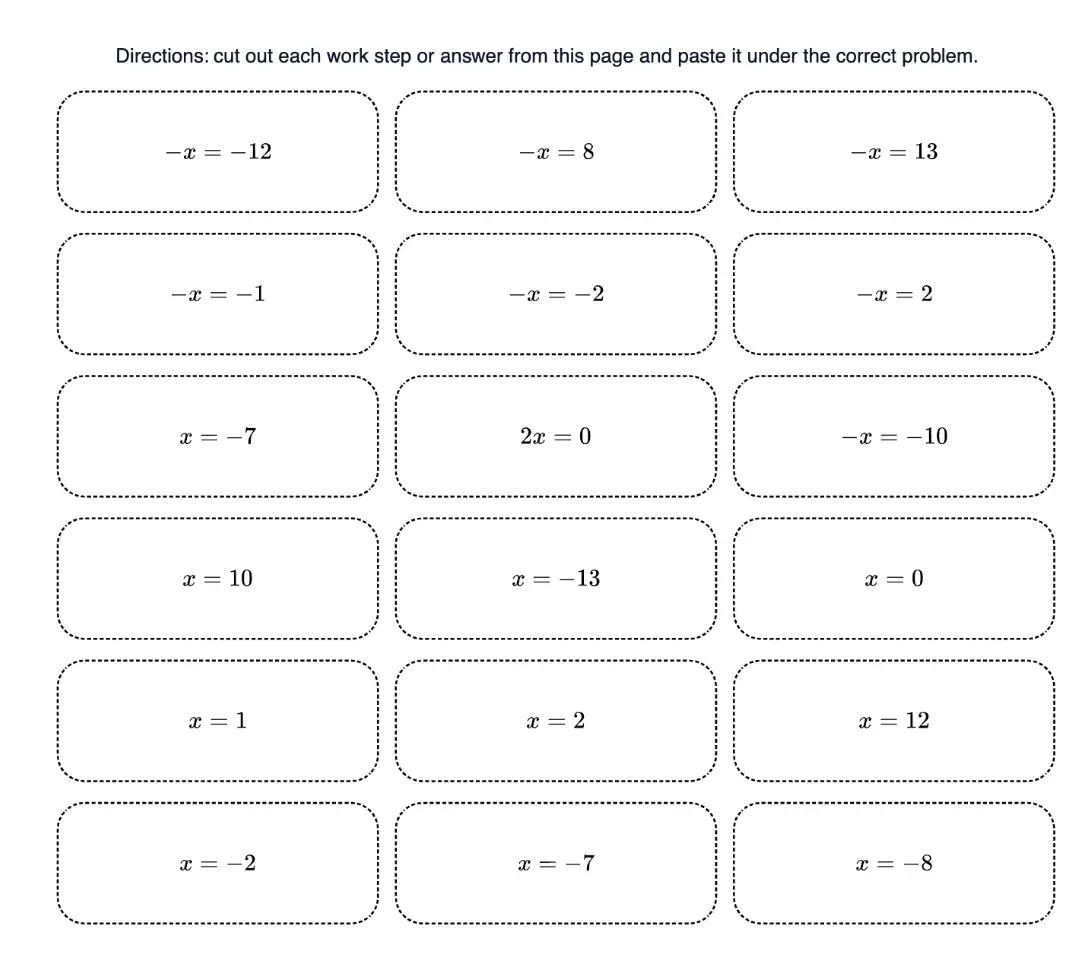 Two-step equations worksheet
